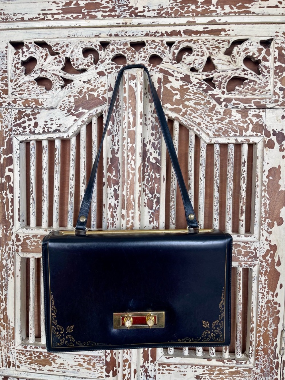 1950’s Florence Scuola Del Cuoio Black Leather Handcrafted Grace Kelly Bag